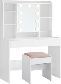 Schminktisch mit Beleuchtung, einstellbare Helligkeit, Hocker, Frisiertisch mit Spiegel, Kosmetiktisch mit verstellbaren Ablagen, 2 Schubladen, modern