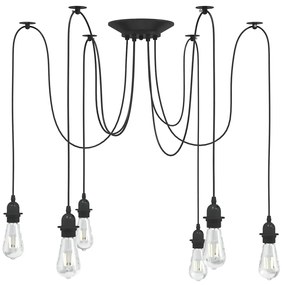 Candeeiro suspenso com 6 porta-lâmpadas E27 metal preto