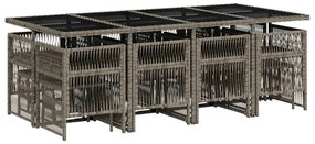 13 pcs conjunto jantar p/ jardim c/ almofadões vime PE cinzento