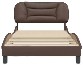 Estrutura cama c/ cabeceira 100x200cm couro artificial castanho