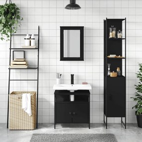 3 pcs conjunto móveis casa de banho derivados de madeira preto