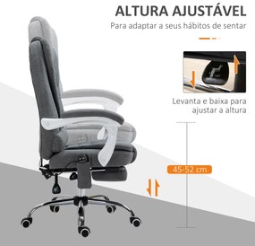 Cadeira de escritório com função de massagem  com 6 Pontos de Massagem Reclinável com Altura Ajustável e Função de Aquecimento 65x70x111-119 cm Cinza