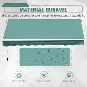 Toldo de Alumínio Manual Dobrável com Manivela para Varanda Pátio Jardim e Terraço Tecido de Poliéster 280g / m² - Verde Escuro - 4x2.5m