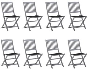 vidaXL Cadeiras de exterior dobráveis 8pcs c/ almofadões acácia maciça