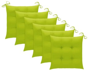 Cadeiras jardim c/ almofadões verde brilhante 6 pcs teca maciça