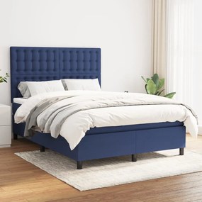 vidaXL Cama com molas/colchão 140x200 cm tecido azul