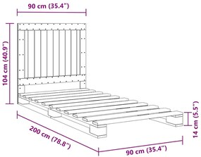 Estrutura de cama com cabeceira 90x200 cm pinho maciço