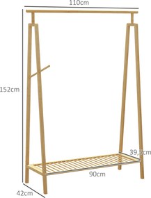 Guarda roupa aberto em bambu, em madeira com prateleira para sapatos, 110 x 42 x 152 cm