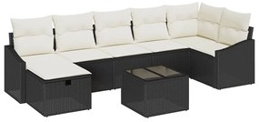 Conjunto de Sofá de Jardim de 8 Peças com Almofadas Preto Rattan Polié