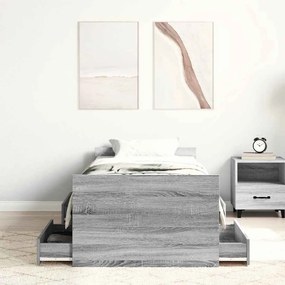 Estrutura de cama c/ painéis de cabeceira e pés cinzento sonoma