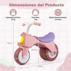 Bicicleta de Equilíbrio Infantil, 54 x 29 x 45 cm, Com Luz e Música, cor-de-rosa