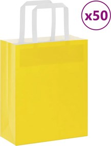 vidaXL Sacos de papel 50 unid com alças amarelo 18x8x22 cm