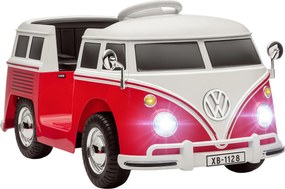 Carro elétrico infantil Volkswagen T1 com licença oficial, 12 V, com 2 motores de arranque suave, 89 x 49 x 41,5 cm, vermelho