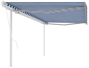 Toldo retrátil automático com postes 5x3 m azul e branco