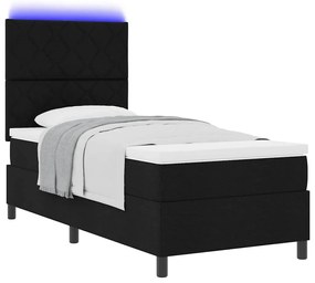 Cama Box com Colchão e Luz LED Preta 90x200 cm Tecido.