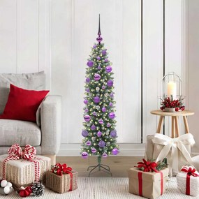 vidaXL Árvore Slim de Natal Artificial Verde e Branco 120 cm