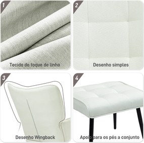 Conjunto de Poltrona Baloiço com Apoio para os Pés Poltrona Relax com Almofada Acolchoada e Anti-Tombo 64x89x90 cm Bege