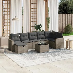 vidaXL 8 pcs conjunto sofás de jardim c/ almofadões vime PE cinzento