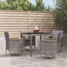 vidaXL 5 pcs conjunto de jantar p/ jardim c/ almofadões vime PE cinza