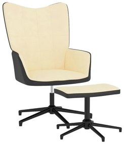 327851 vidaXL Cadeira de descanso com banco PVC e veludo branco nata