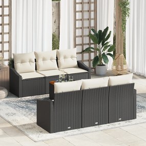 Conjunto de Sofá de Jardim de 7 Peças com Almofadas Preto Rattan de Po