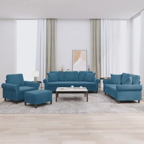 vidaXL 4 pcs conjunto de sofás com almofadas veludo azul