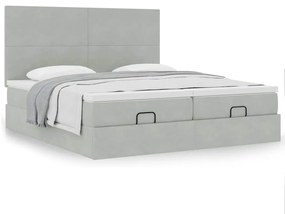 Estrutura cama otomana colchões 180x200cm veludo cinzento claro