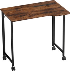 HOMCOM Secretária Dobrável 80 x 52 cm, Secretária de Computador com Rodas e Ranhura para Dispositivo, Montagem Fácil, Castanho | Aosom Portugal
