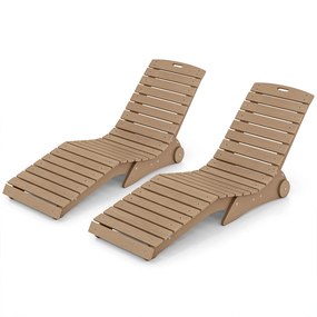 Conjunto de 2 Espreguiçadeiras de Piscina, 163 x 55 x 64 cm, Design Ergonómico em S, Castanho