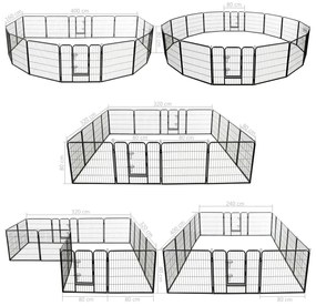 Parque para cães 16 painéis aço 80x80 cm preto