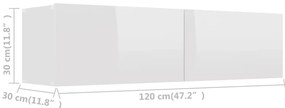 Móvel de TV 120x30x30 cm derivados de madeira branco brilhante