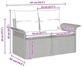 Conjunto de Sofá de Jardim com 7 Peças e Almofadas de Rattan Bege