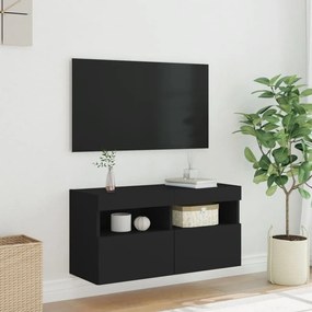 Móvel de parede para TV com luzes LED 80x30x40 cm preto