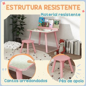 Mesa e Cadeira para Crianças com Prateleira para Livros Secretária para Crianças acima de 3 Anos Rosa