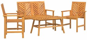 Conjunto de Lounge para Jardim de 4 Peças de Madeira Sólida de Acácia