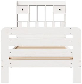 Cama com estante sem colchão 75x190 cm pinho maciço branco