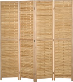 Biombos de madeira para divisão de espaços, divisória dobrável com 4 painéis de bambu, 160 x 170 cm, tom claro natural