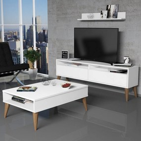 Conjunto de Mobiliário de Sala Best – Branco – Móvel TV 150x50x30 cm,