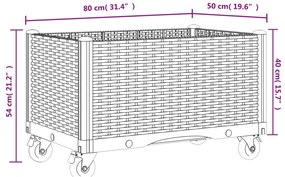 Vaso/floreira de jardim com rodas 80x50x54 cm PP castanho