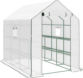 Estufa de Jardim de 3 Níveis com 12 Prateleiras Porta Enrolável Janelas Anti-UV Cobertura de PE  140x213x190 cm Branco