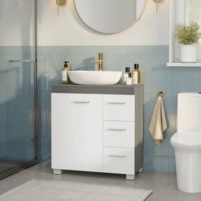 Armário para lavatório (NÃO INCLUIDO) 30 x 60 x 64 cm com 3 gavetas grandes e pés em branco e cinzento-cimento