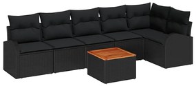 Conjunto de Sofá de Jardim de 7 Peças com Almofadas Preto Rattan Sinté