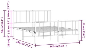 Estrutura de cama com cabeceira e pés 135x190 cm metal branco