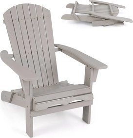 Cadeira Jardim Adirondack dobrável de madeira com encosto e apoios de braços, carga máxima de 180 kg para exterior cinzenta