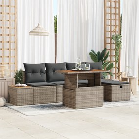 Conjunto de Sofá de Jardim de 6 Peças com Almofadas Cinzento Rattan Si