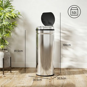 Caixote do lixo com sensor de movimento e abertura automática, 50 L, em aço inoxidável 30,5 x 30,5 x 81,5 cm preto e prateado