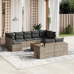 10 pcs conjunto sofás de jardim c/ almofadões vime PE cinzento