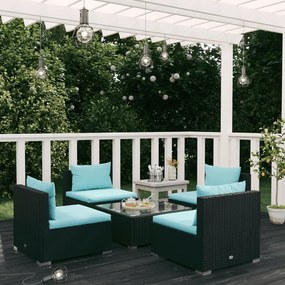 vidaXL 5 pcs conjunto lounge de jardim c/ almofadões vime PE preto