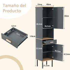 Armário de casa de Banho (SÓ ESTÁ INCLUIDO A COLUNA), 40 x 35 x 176 cm, Prateleiras Ajustáveis, Cinzento