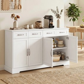 Móvel de Cozinha Shaker, 140 x 38 x 80 cm, 4 Gavetas e 4 Portas, Branco
